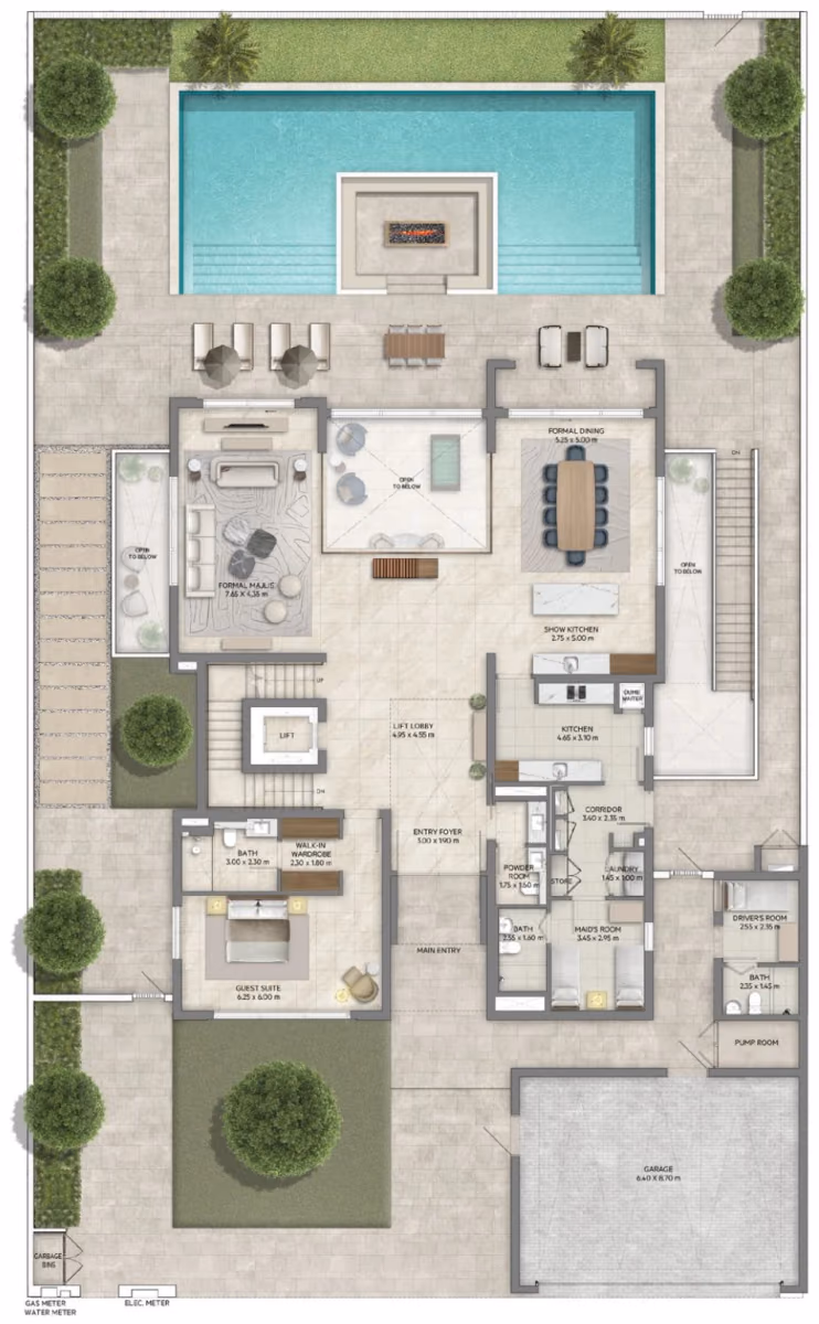 תוכנית 5 חדרי שינה · וילה · Classic with basement ב־נדל"ן להשקעה Emaar Mareva The Oasis, באזור The Oasis, דובאי (קומת קרקע)