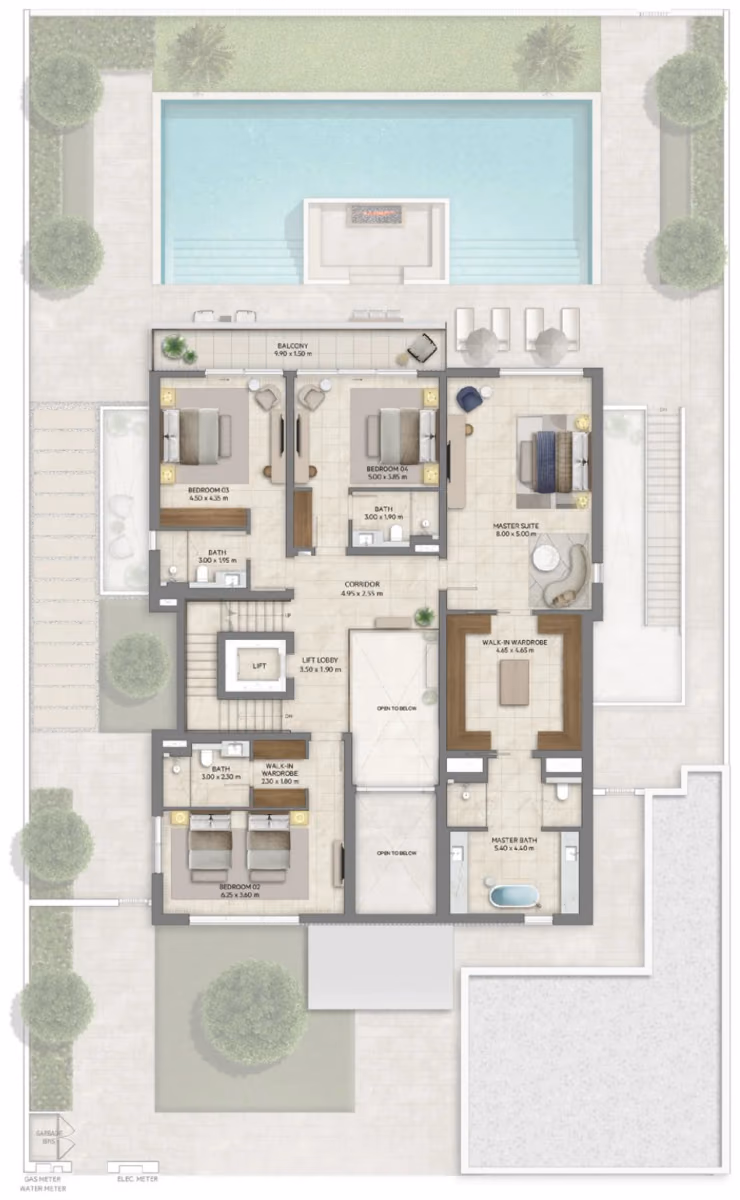 תוכנית 5 חדרי שינה · וילה · Contemporary with basement ב־נדל"ן להשקעה Emaar Mareva The Oasis, באזור The Oasis, דובאי (קומה ראשונה)