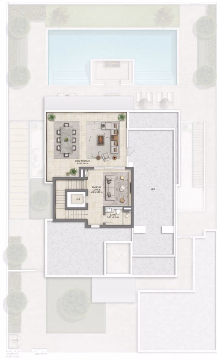 תוכנית 5 חדרי שינה · וילה · Contemporary with basement ב־נדל"ן להשקעה Emaar Mareva The Oasis, באזור The Oasis, דובאי (גג)
