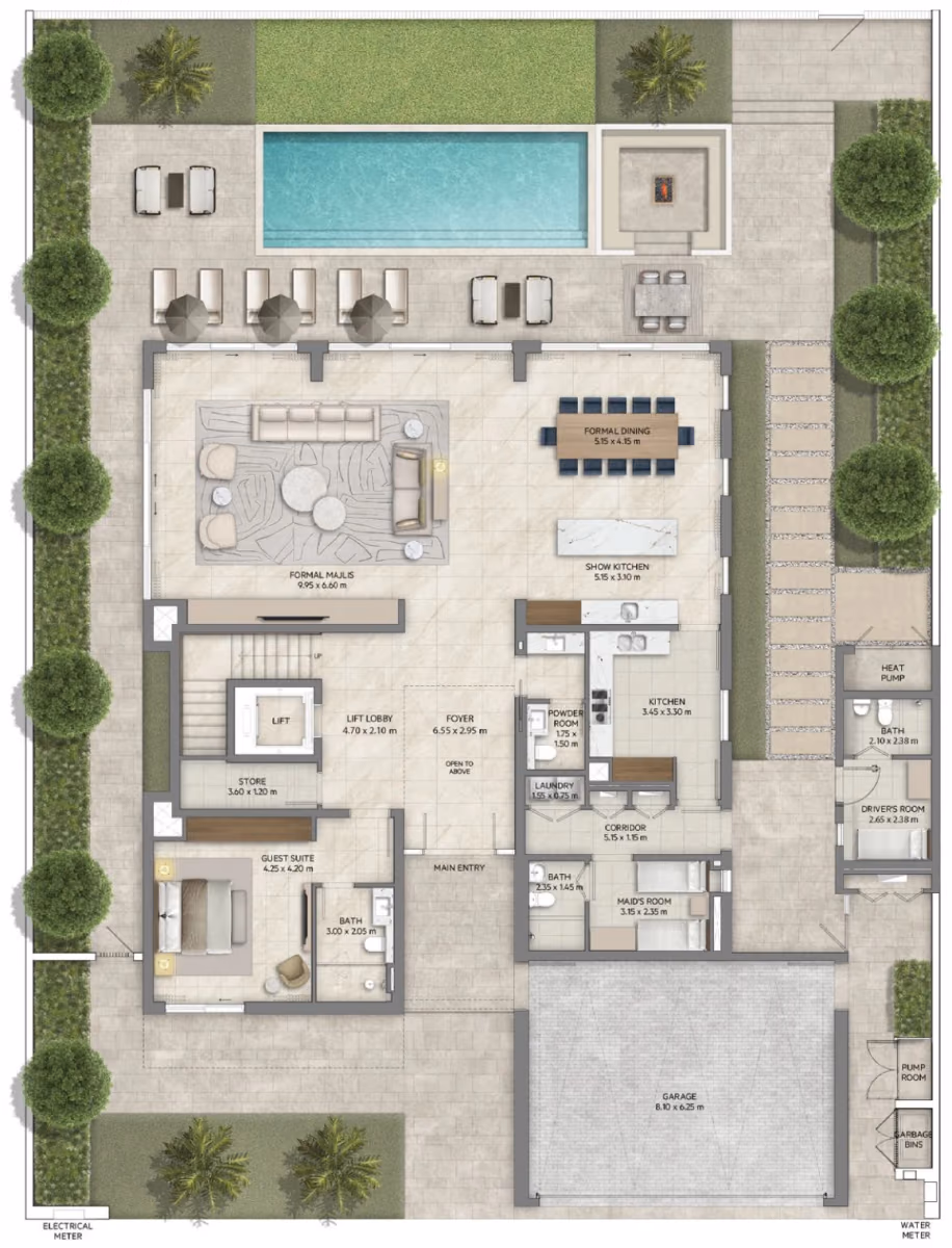 תוכנית 5 חדרי שינה · וילה · Contemporary ב־נדל"ן להשקעה Emaar Mareva The Oasis, באזור The Oasis, דובאי (קומת קרקע)