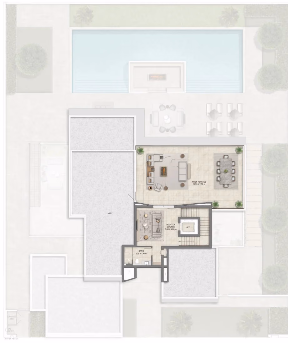 תוכנית 6 חדרי שינה · וילה · Chamfer with basement ב־נדל"ן להשקעה Emaar Mareva The Oasis, באזור The Oasis, דובאי (גג)