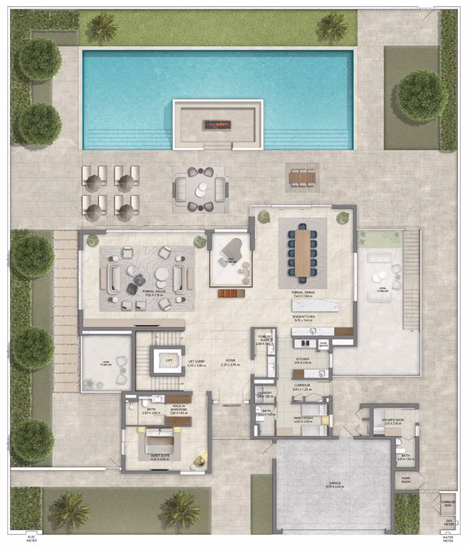תוכנית 6 חדרי שינה · וילה · Contemporary with basement ב־נדל"ן להשקעה Emaar Mareva The Oasis, באזור The Oasis, דובאי (קומת קרקע)