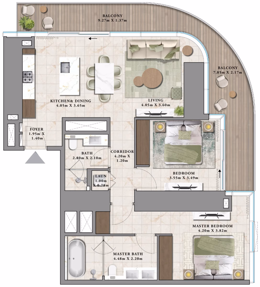 תוכנית 2 חדרי שינה · A ב־נדל"ן להשקעה Emaar Avarra by Palace, באזור Business Bay, דובאי