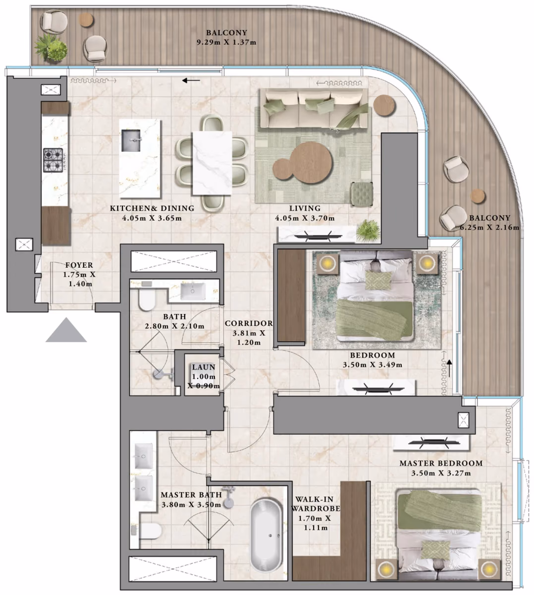 תוכנית 2 חדרי שינה · D ב־נדל"ן להשקעה Emaar Avarra by Palace, באזור Business Bay, דובאי