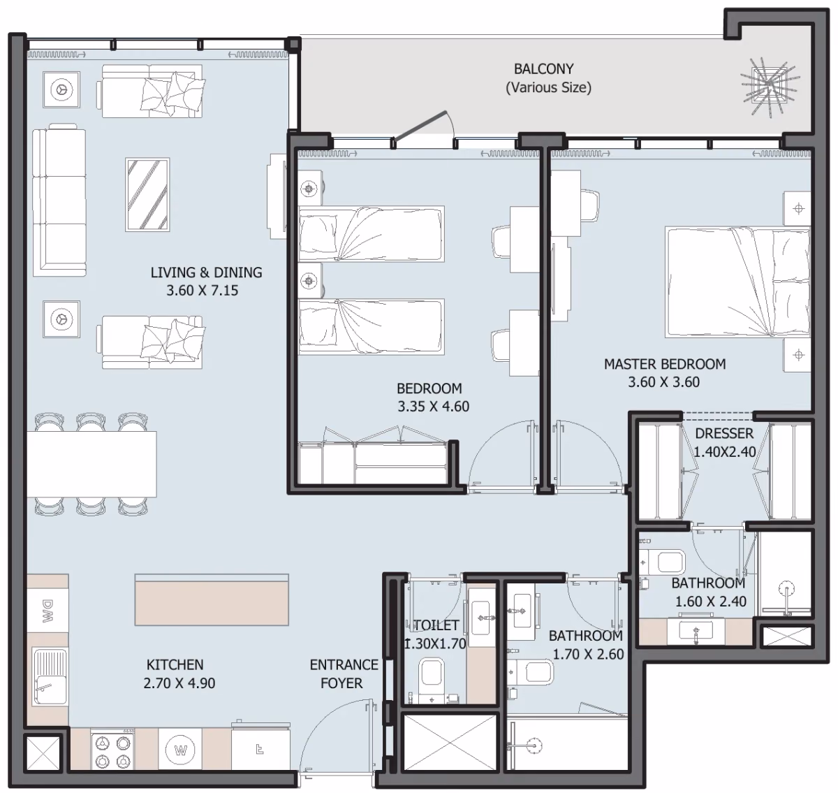 תוכנית 2 חדרי שינה · Type A ב־נדל"ן Reportage Verdana 6 Residences בפארק ההשקעות של דובאי
