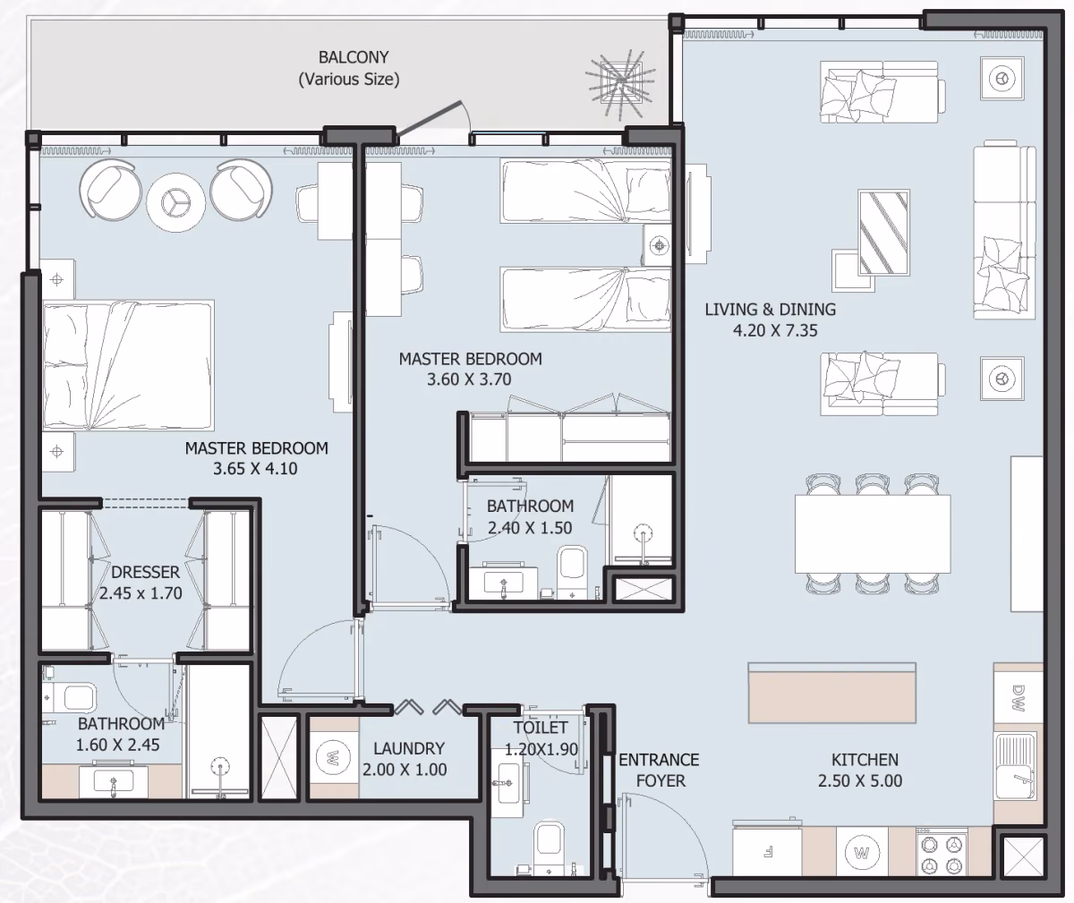 תוכנית 2 חדרי שינה · Type C ב־נדל"ן Reportage Verdana 6 Residences בפארק ההשקעות של דובאי