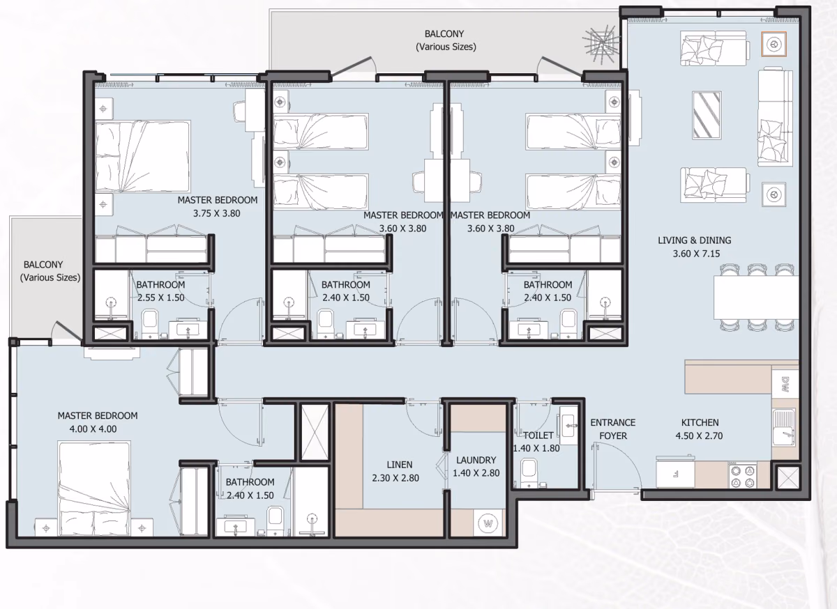 תוכנית 4 חדרי שינה · Type B ב־נדל"ן Reportage Verdana 6 Residences בפארק ההשקעות של דובאי