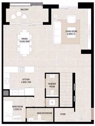 תוכנית 3 חדרי שינה · דופלקס · Duplex Type A ב־נדל"ן להשקעה Nshama Odessa, באזור Town Square, דובאי (קומה תחתונה)