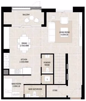 תוכנית 3 חדרי שינה · דופלקס · Duplex Type B ב־נדל"ן להשקעה Nshama Odessa, באזור Town Square, דובאי (קומה תחתונה)