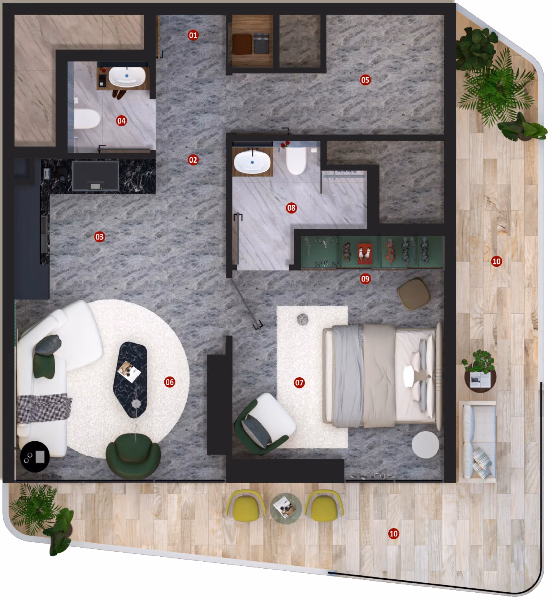 תוכנית חדר שינה אחד · Unit 16, floors 2, 5, 6 ב־נדל"ן להשקעה Élanora By Zoya, באזור Dubai Industrial City, דובאי