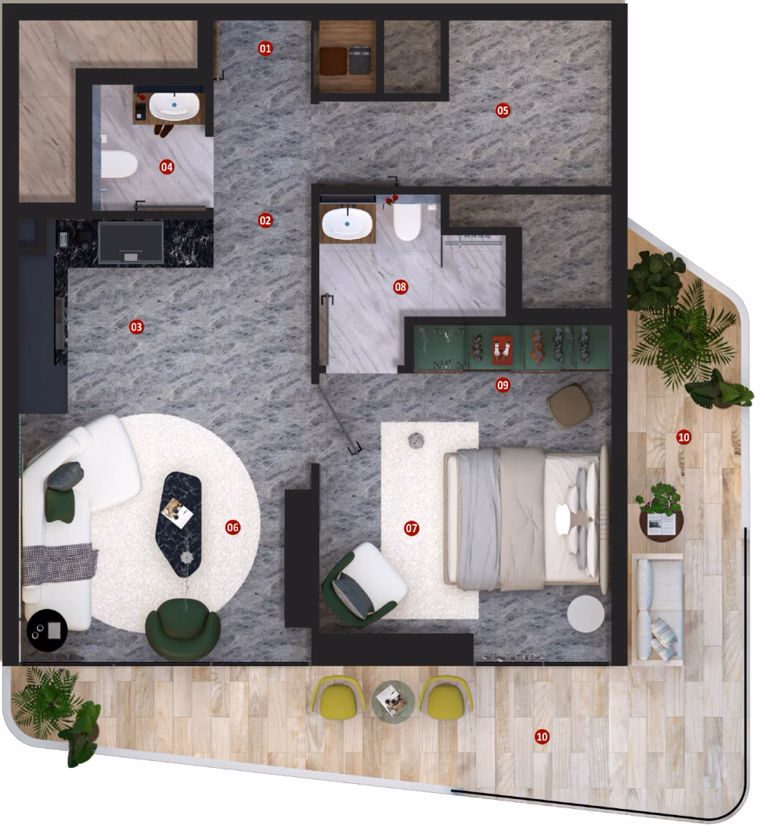 תוכנית חדר שינה אחד · Unit 16, floors 3, 4 ב־נדל"ן להשקעה Élanora By Zoya, באזור Dubai Industrial City, דובאי