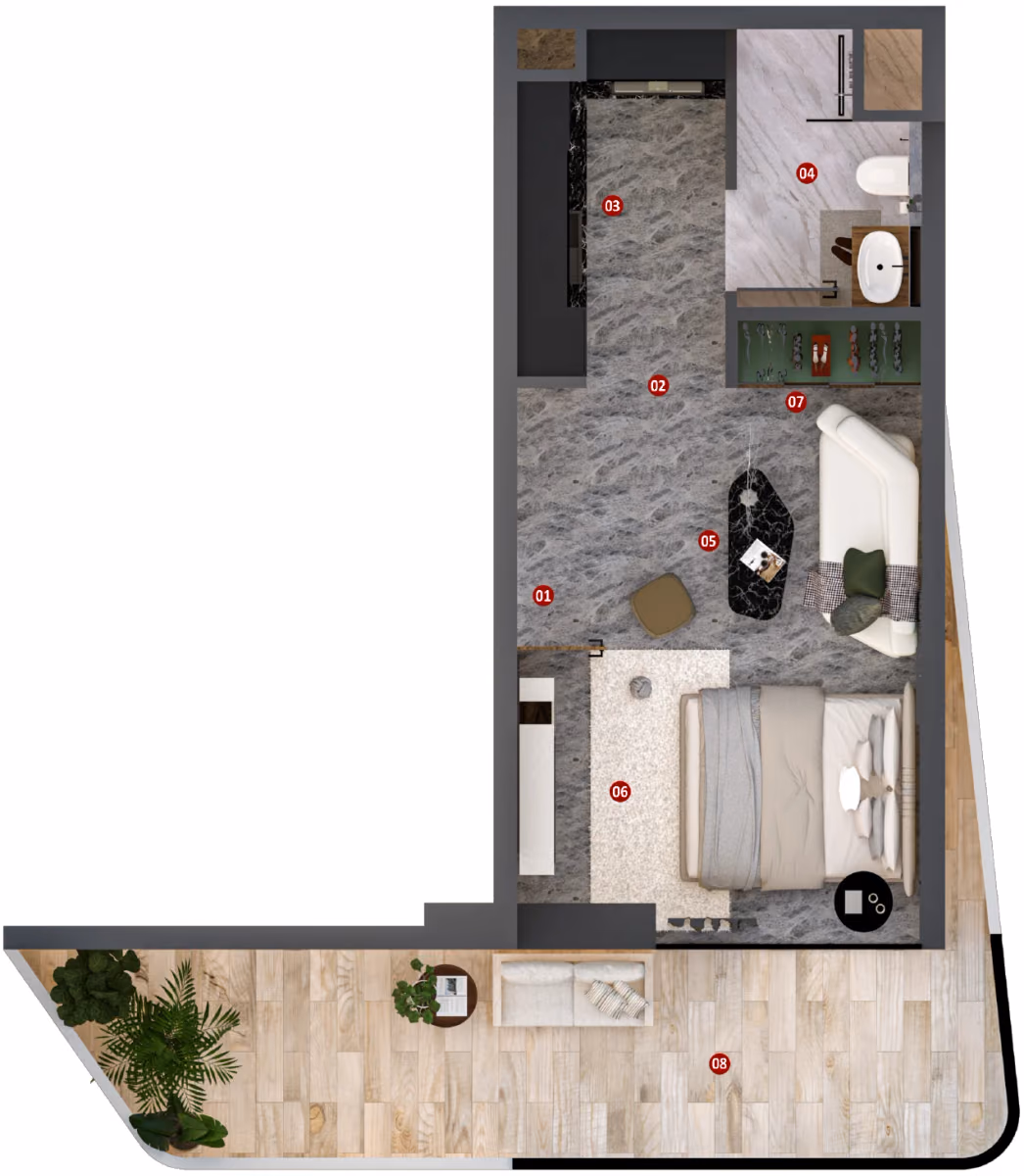תוכנית סטודיו · Unit 01, floors 2, 5, 6 ב־נדל"ן להשקעה Élanora By Zoya, באזור Dubai Industrial City, דובאי