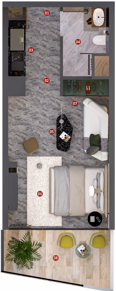 תוכנית סטודיו · Unit 04 ב־נדל"ן להשקעה Élanora By Zoya, באזור Dubai Industrial City, דובאי
