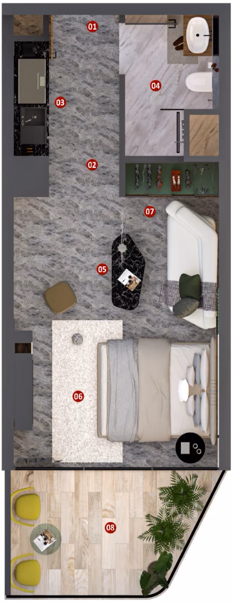 תוכנית סטודיו · Unit 07 ב־נדל"ן להשקעה Élanora By Zoya, באזור Dubai Industrial City, דובאי