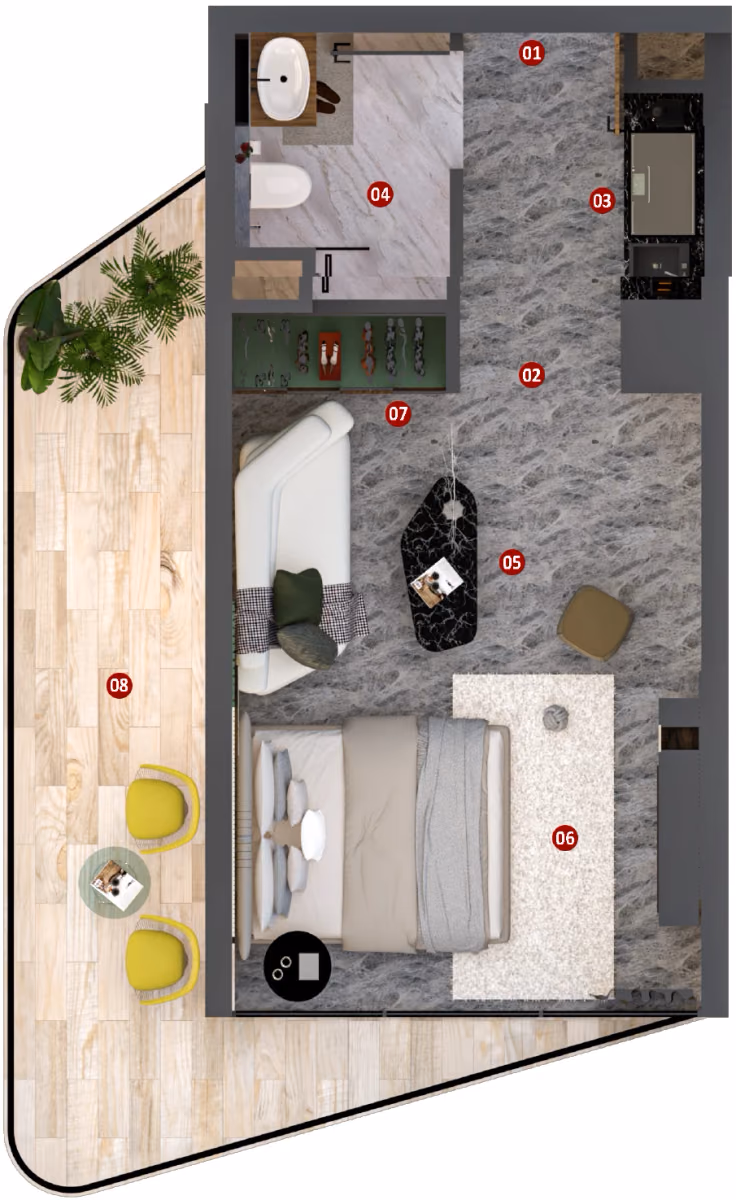 תוכנית סטודיו · Unit 15 ב־נדל"ן להשקעה Élanora By Zoya, באזור Dubai Industrial City, דובאי
