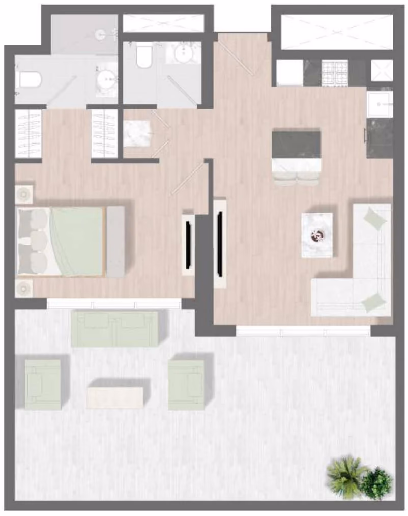 תוכנית חדר שינה אחד · Type 2 ב־נדל"ן להשקעה Object1 Alta View Skyhomes, באזור JVC, דובאי