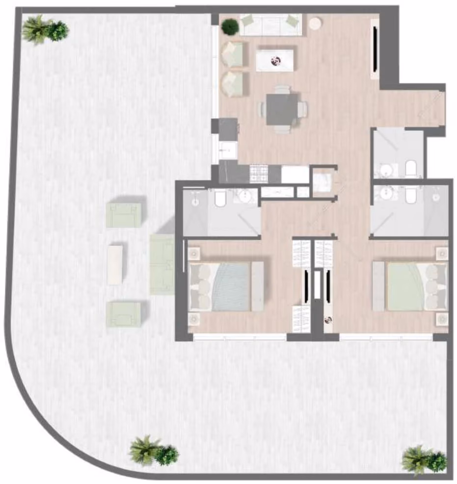 תוכנית 2 חדרי שינה · Type 1 ב־נדל"ן להשקעה Object1 Alta View Skyhomes, באזור JVC, דובאי