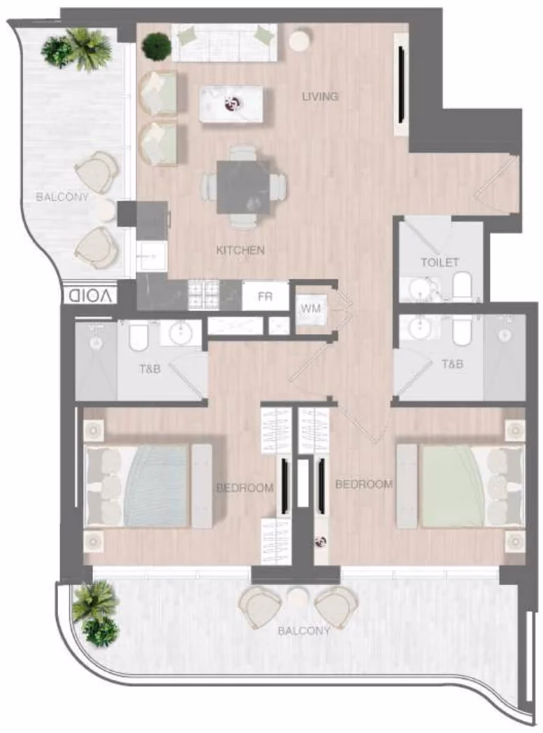 תוכנית 2 חדרי שינה · Type 2 ב־נדל"ן להשקעה Object1 Alta View Skyhomes, באזור JVC, דובאי