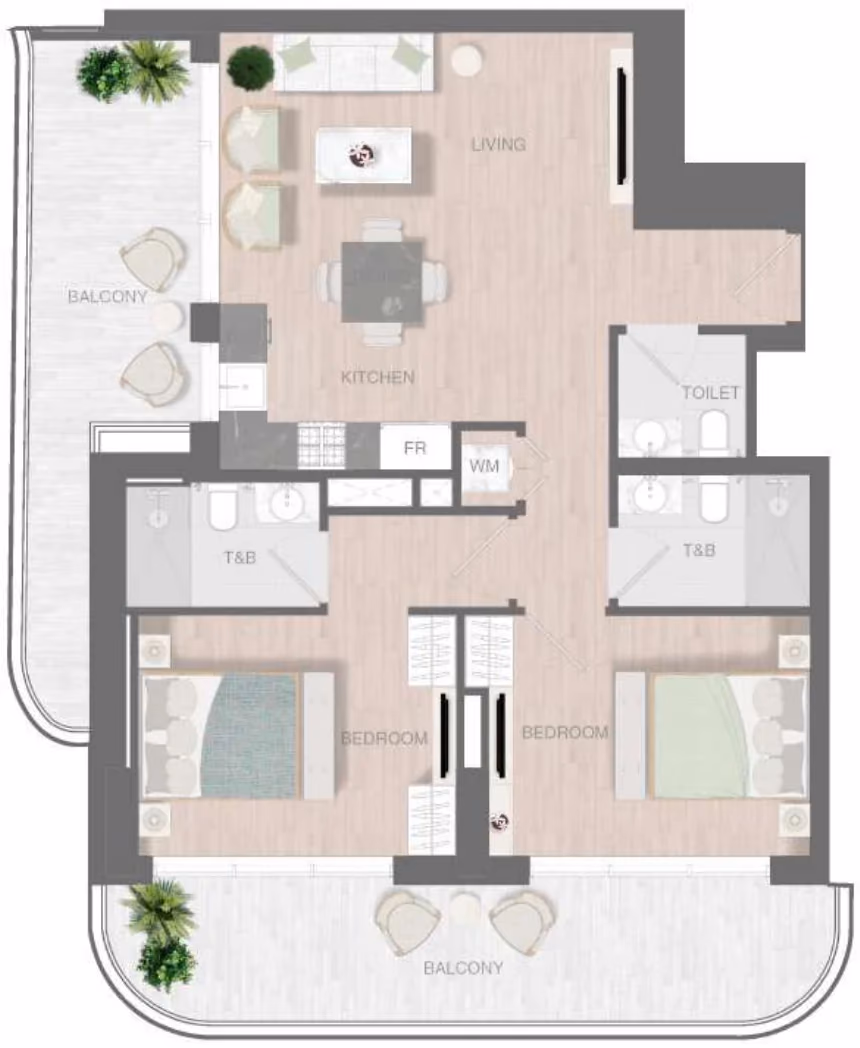 תוכנית 2 חדרי שינה · Type 4 ב־נדל"ן להשקעה Object1 Alta View Skyhomes, באזור JVC, דובאי