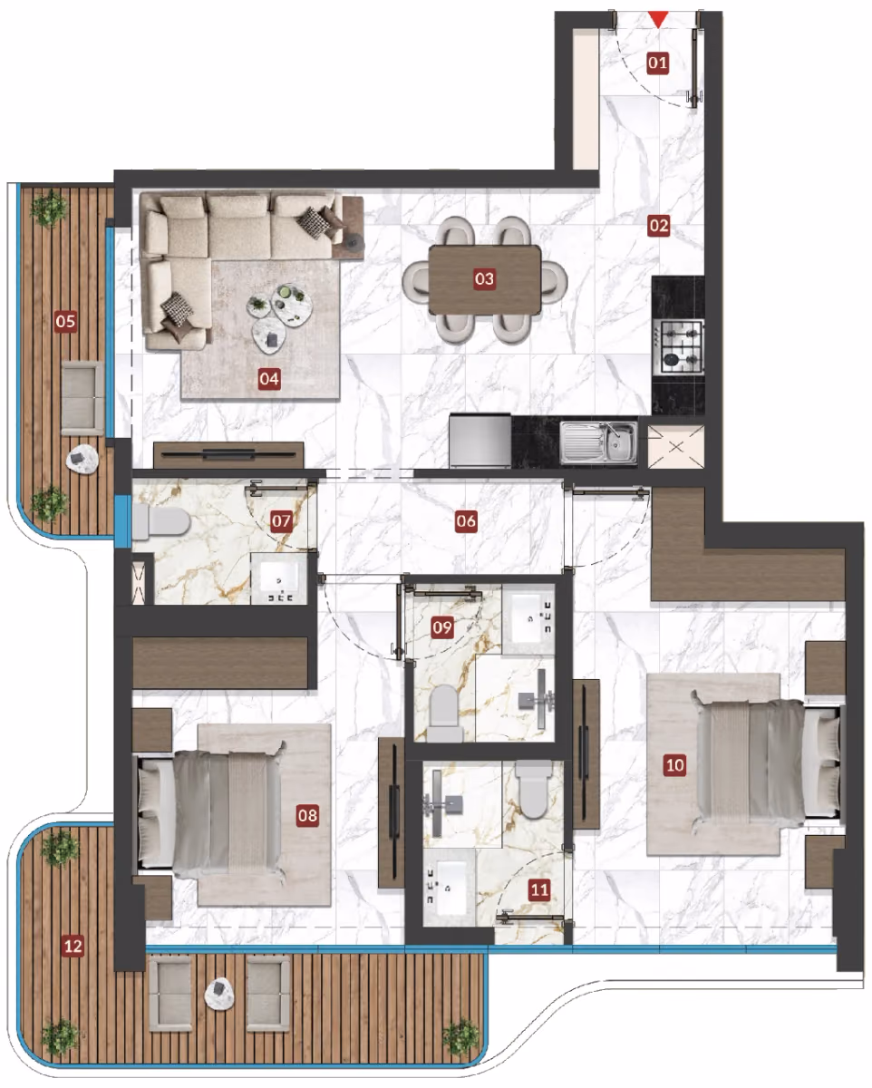 תוכנית 2 חדרי שינה · Unit 12 ב־נדל"ן להשקעה Miorah, באזור Dubai South, דובאי