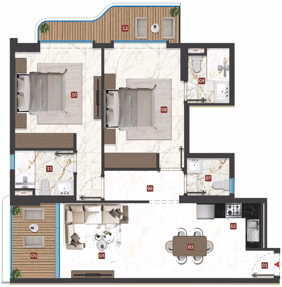תוכנית 2 חדרי שינה · Unit 14 ב־נדל"ן להשקעה Miorah, באזור Dubai South, דובאי