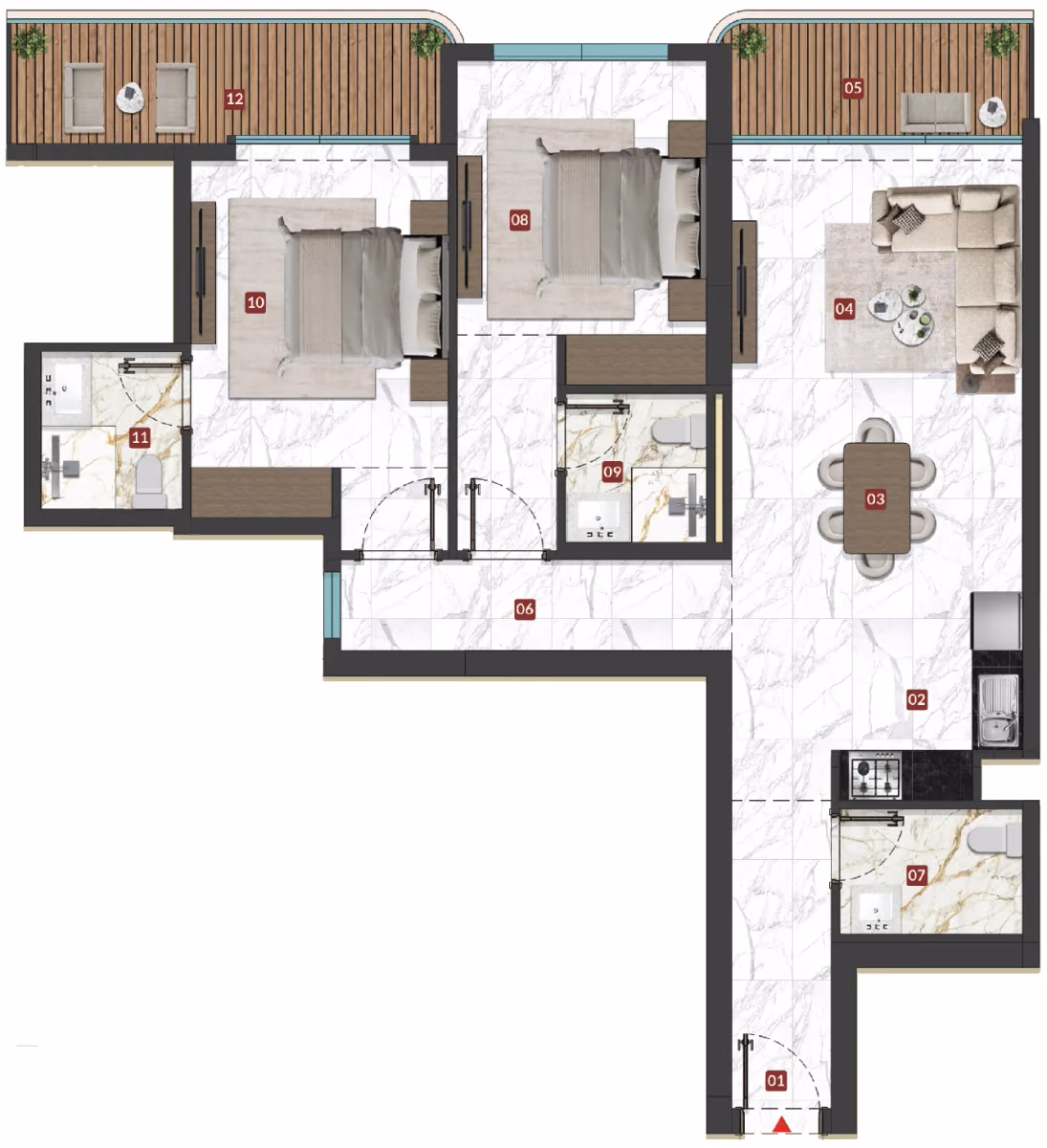 תוכנית 2 חדרי שינה · Unit 15 ב־נדל"ן להשקעה Miorah, באזור Dubai South, דובאי