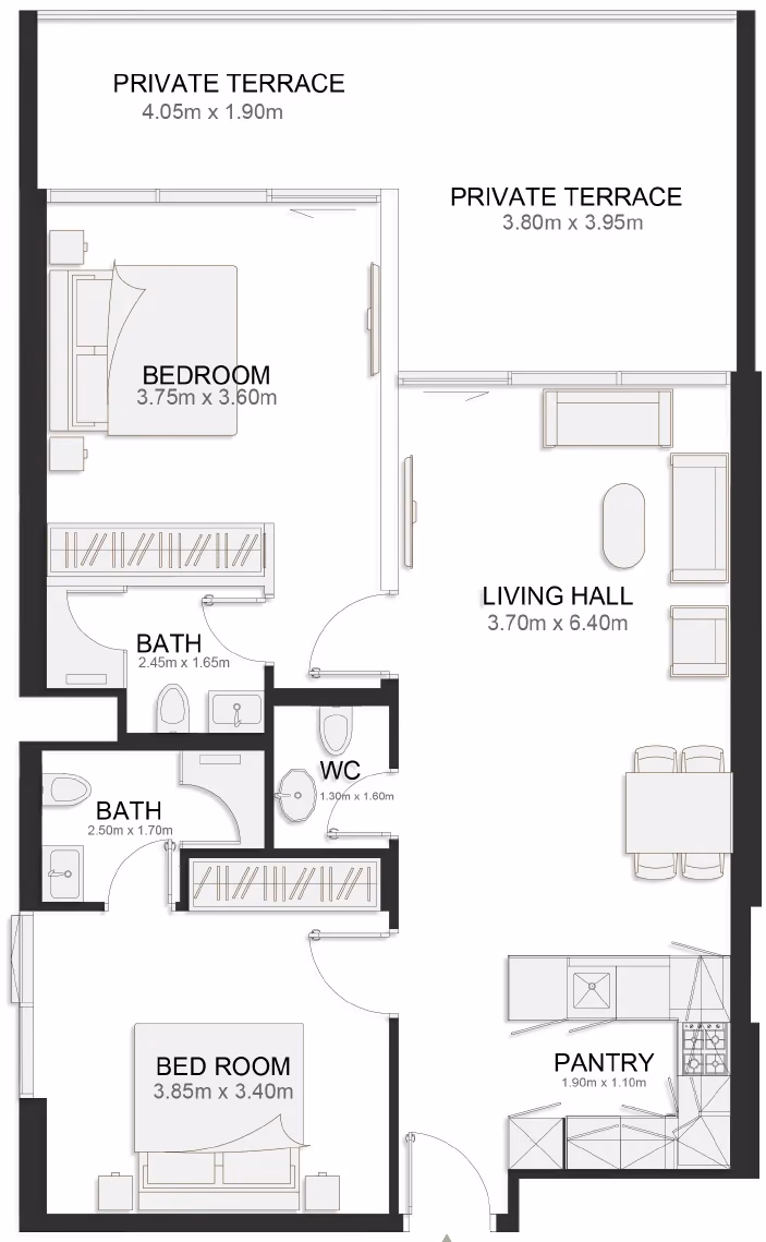 תוכנית 2 חדרי שינה · Contemporary Two Bedroom ב־נדל"ן להשקעה TownX Ashley Hills, באזור Arjan, דובאי