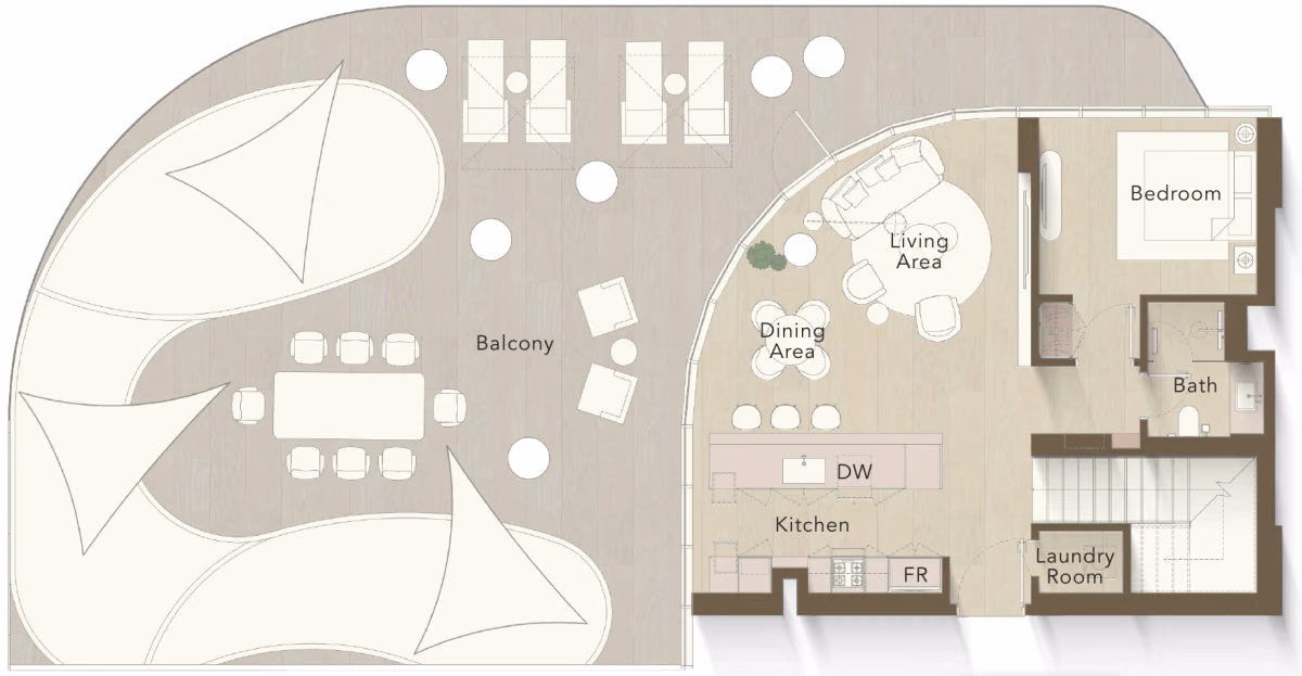 תוכנית 2 חדרי שינה · פנטהאוז · Penthouse Duplex ב־פרויקט Ellington Views I בראס אל חיימה (קומה תחתונה)