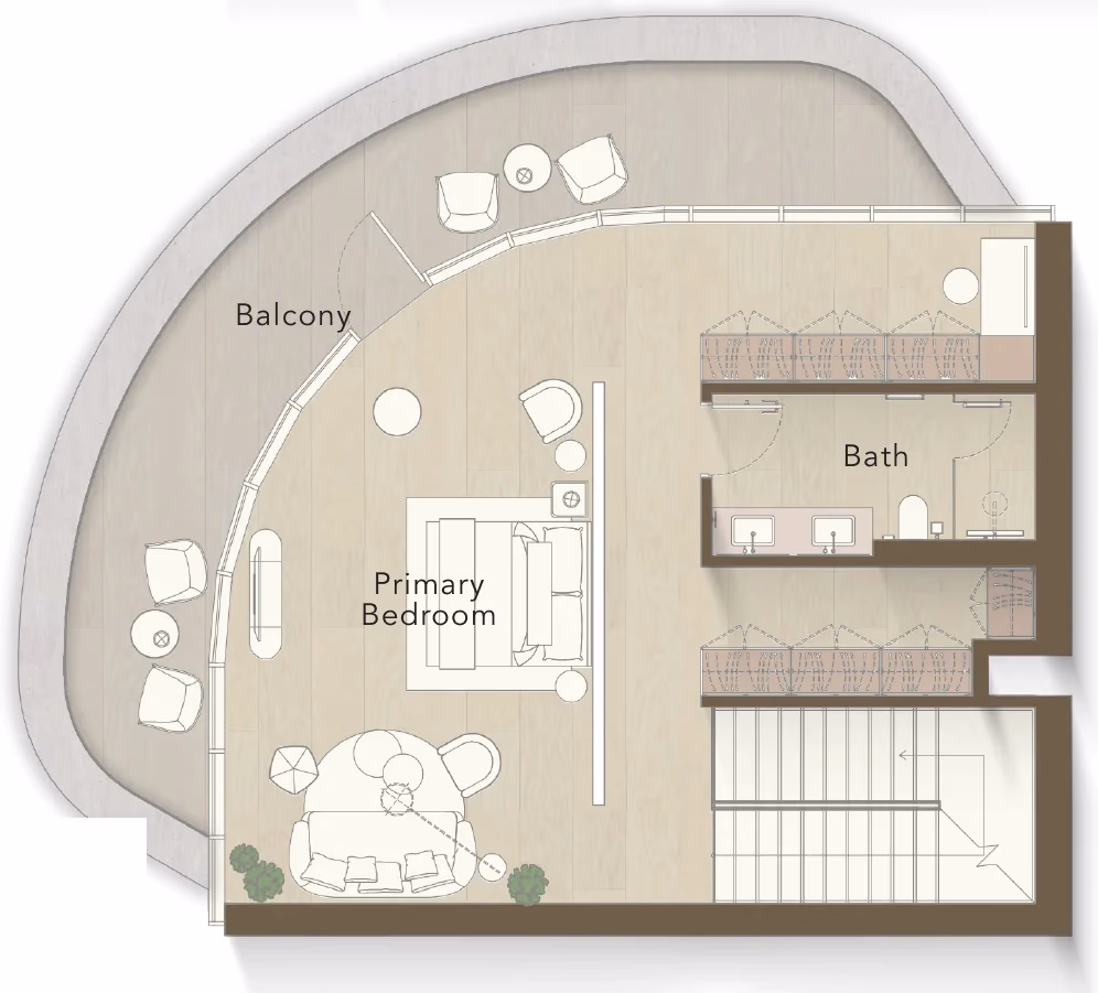 תוכנית 2 חדרי שינה · פנטהאוז · Penthouse Duplex ב־פרויקט Ellington Views I בראס אל חיימה (קומה עליונה)