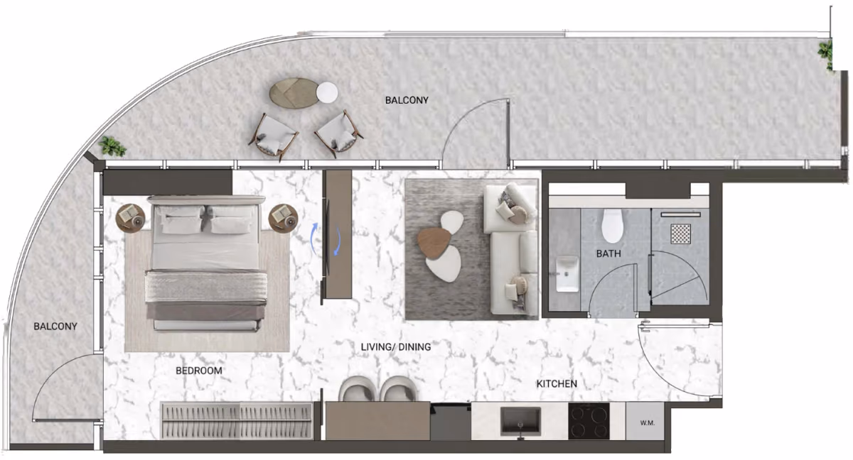תוכנית חדר שינה אחד · Executive Suite Type 4 ב־נדל"ן להשקעה V-Suites by ANAX, באזור Business Bay, דובאי