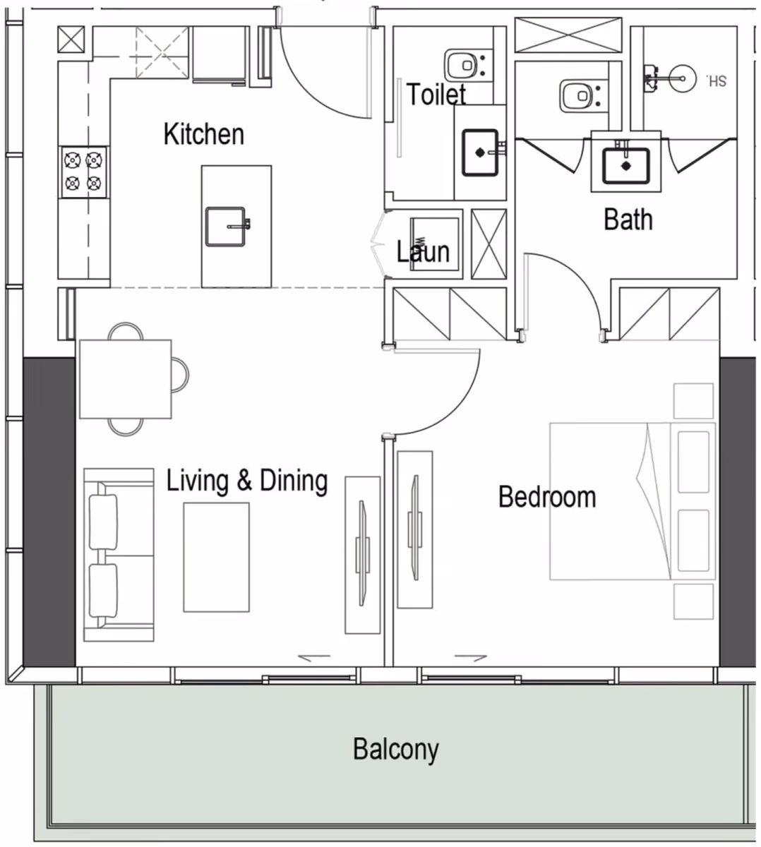 תוכנית חדר שינה אחד · Typical 1 Bed ב־נדל"ן להשקעה Iman Sierra, באזור Motor City, דובאי