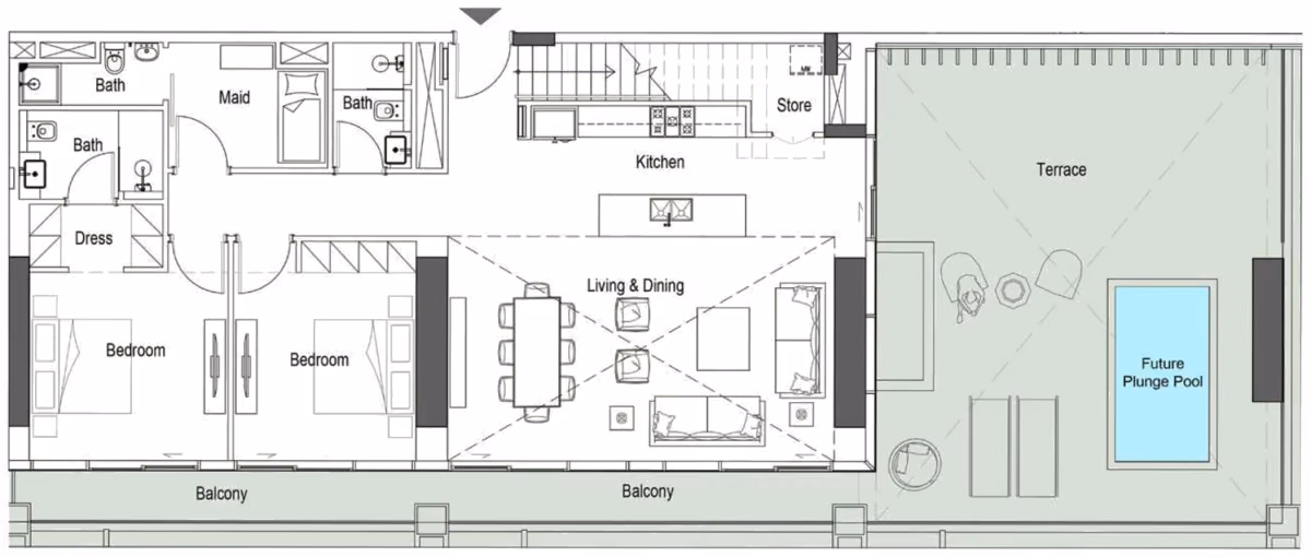תוכנית 4 חדרי שינה · דופלקס · Typical 4 Bed Duplex ב־נדל"ן להשקעה Iman Sierra, באזור Motor City, דובאי (קומה תחתונה)