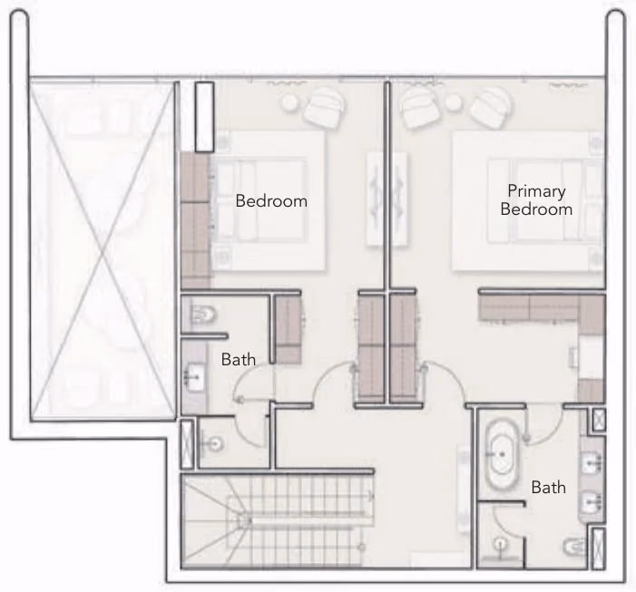 תוכנית 2 חדרי שינה · דופלקס ב־נדל"ן יוקרתי Ellington Ocean House באי הדקל, דובאי (קומה ראשונה)