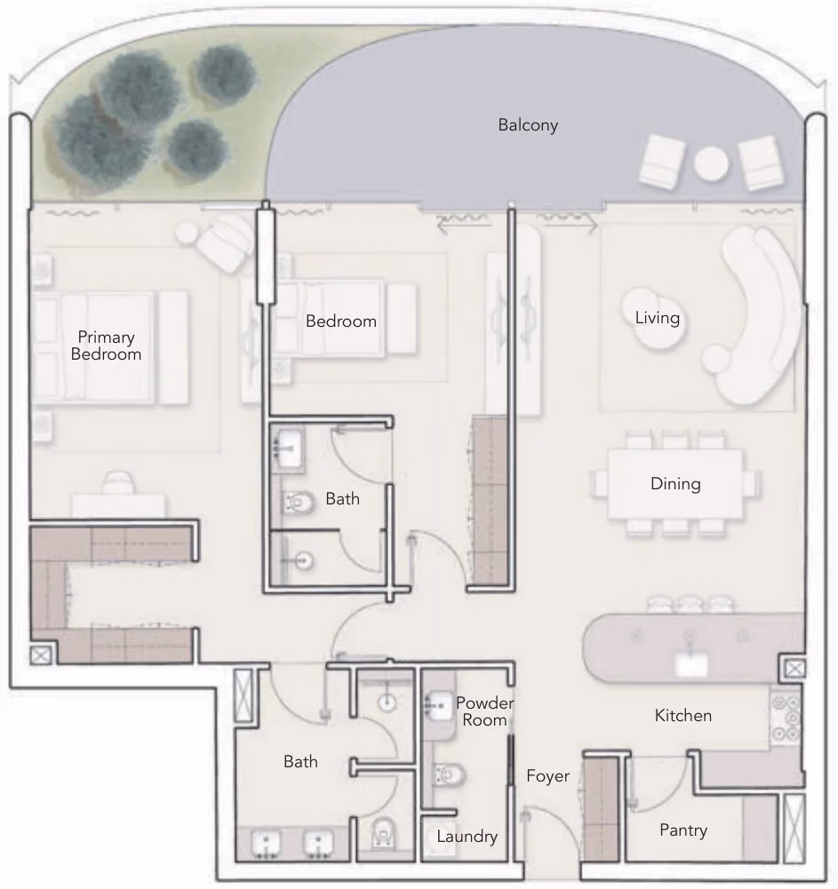 תוכנית 2 חדרי שינה · Single Aspect Type A ב־נדל"ן יוקרתי Ellington Ocean House באי הדקל, דובאי