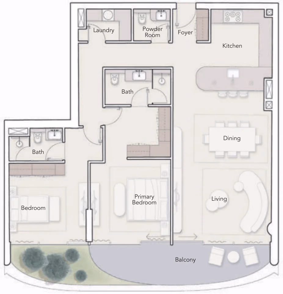 תוכנית 2 חדרי שינה · Single Aspect Type B ב־נדל"ן יוקרתי Ellington Ocean House באי הדקל, דובאי