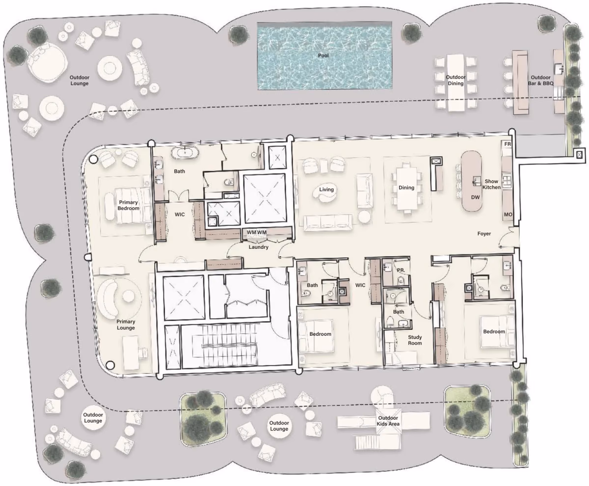 תוכנית 3 חדרי שינה · פנטהאוז · Dual Aspect Corner Penthouse ב־נדל"ן יוקרתי Ellington Ocean House באי הדקל, דובאי