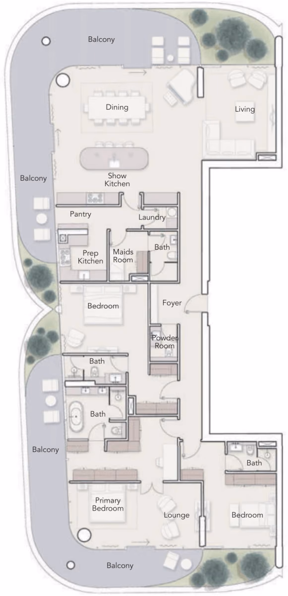 תוכנית 3 חדרי שינה · Dual Aspect Corner Unit ב־נדל"ן יוקרתי Ellington Ocean House באי הדקל, דובאי