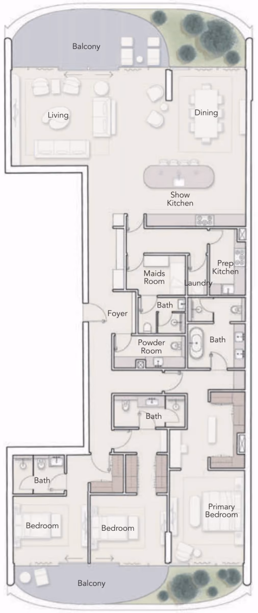 תוכנית 3 חדרי שינה · Dual Aspect ב־נדל"ן יוקרתי Ellington Ocean House באי הדקל, דובאי