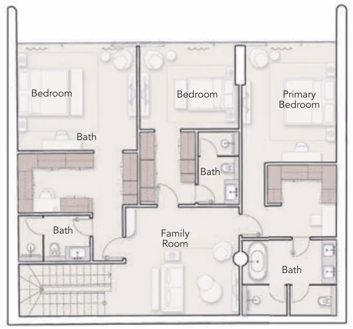 תוכנית 3 חדרי שינה · דופלקס ב־נדל"ן יוקרתי Ellington Ocean House באי הדקל, דובאי (קומה ראשונה)