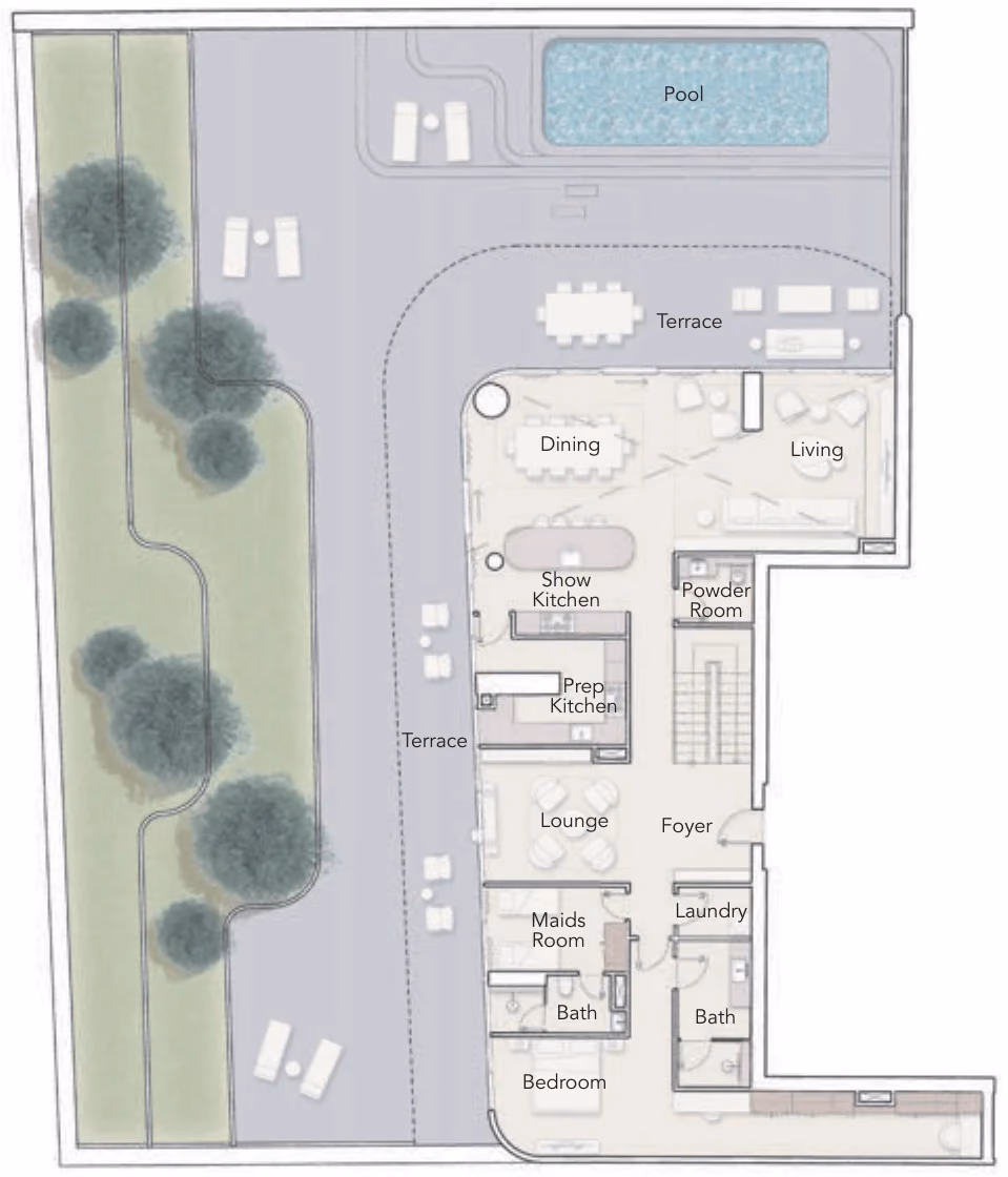 תוכנית 4 חדרי שינה · דופלקס · Duplex Corner Unit ב־נדל"ן יוקרתי Ellington Ocean House באי הדקל, דובאי (קומת קרקע)