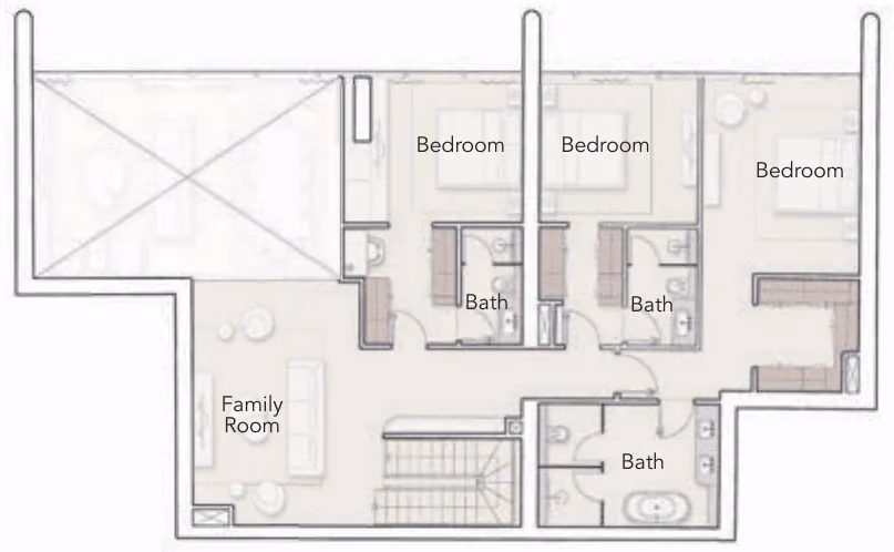 תוכנית 4 חדרי שינה · דופלקס ב־נדל"ן יוקרתי Ellington Ocean House באי הדקל, דובאי (קומה ראשונה)