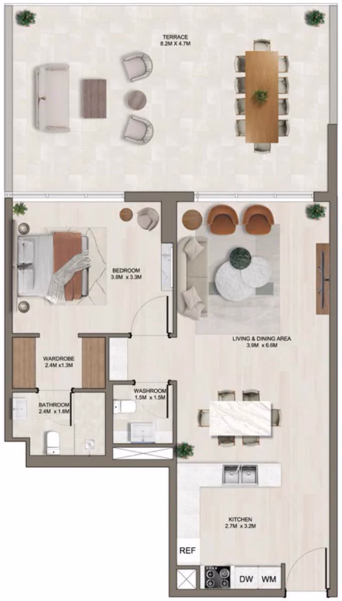 תוכנית חדר שינה אחד · A (1st floor) ב־דירות על הנייר להשקעה Ghaff Land Residence בסטודיו סיטי, דובאי