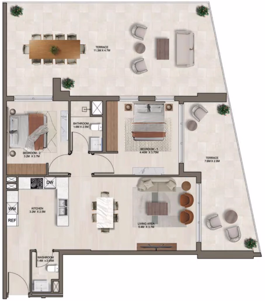 תוכנית 2 חדרי שינה · A (1st floor) ב־דירות על הנייר להשקעה Ghaff Land Residence בסטודיו סיטי, דובאי