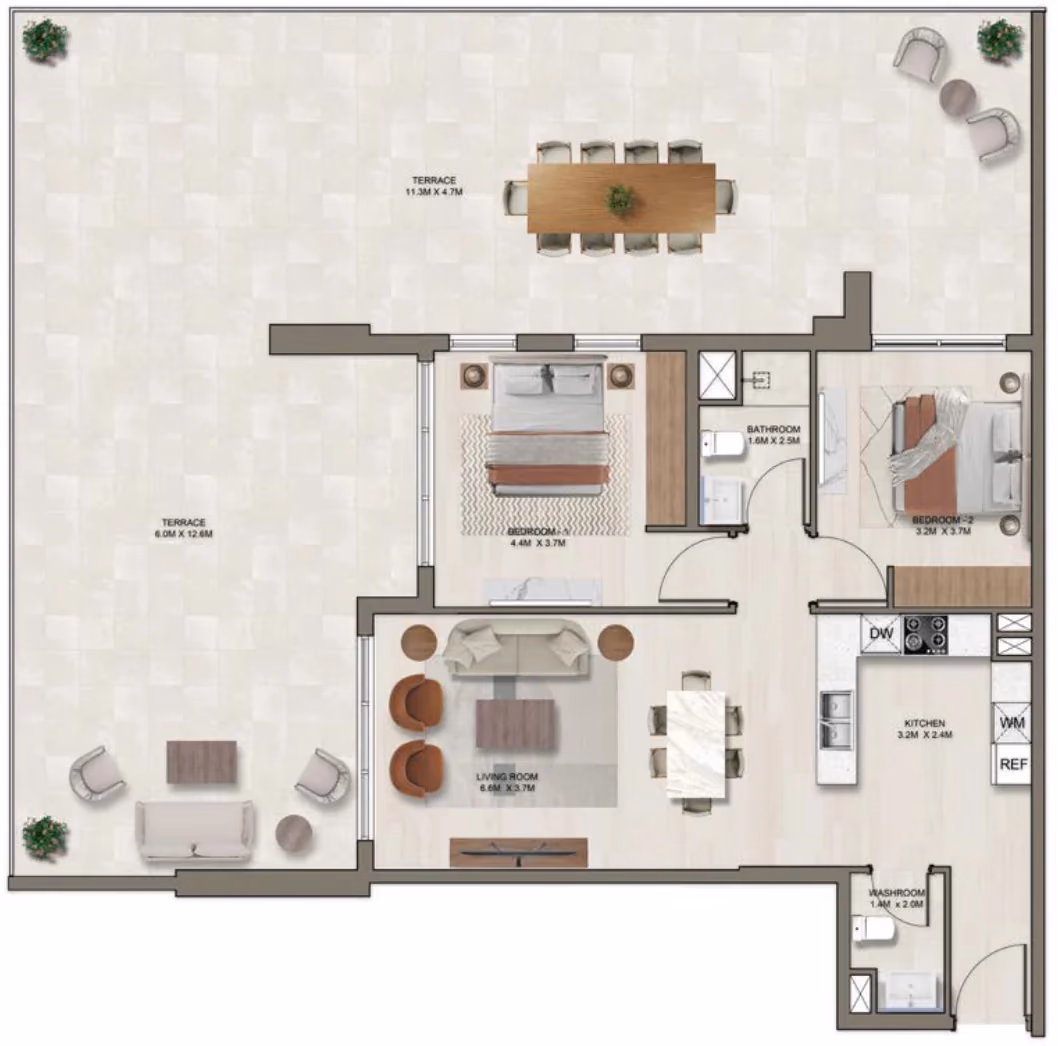 תוכנית 2 חדרי שינה · D (1st floor) ב־דירות על הנייר להשקעה Ghaff Land Residence בסטודיו סיטי, דובאי