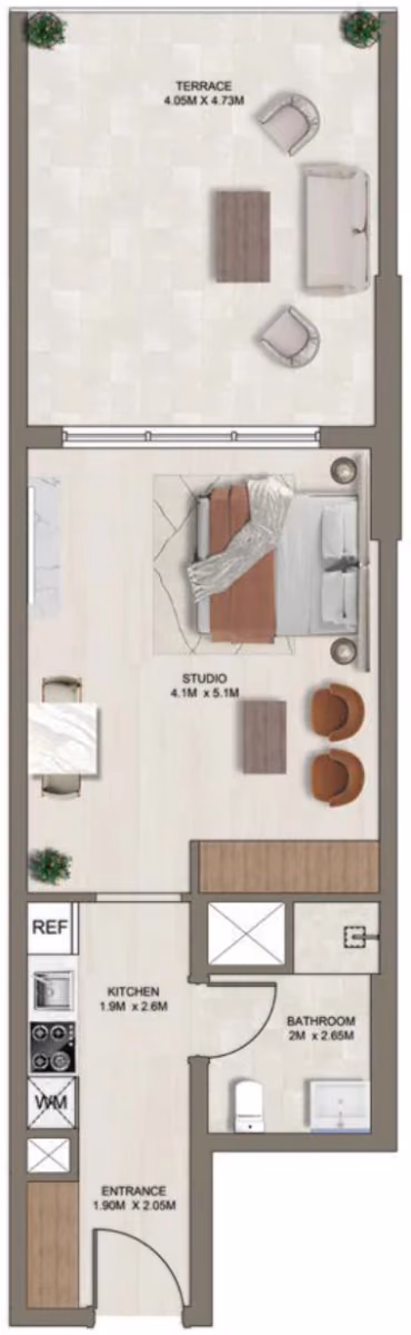 תוכנית סטודיו · A (1st floor) ב־דירות על הנייר להשקעה Ghaff Land Residence בסטודיו סיטי, דובאי