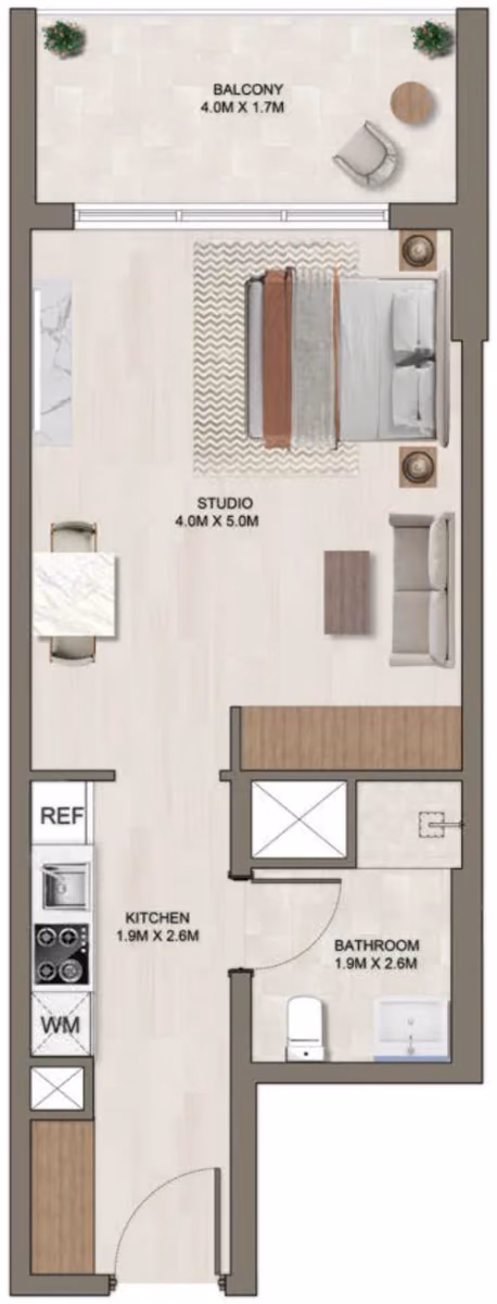 תוכנית סטודיו · A ב־דירות על הנייר להשקעה Ghaff Land Residence בסטודיו סיטי, דובאי