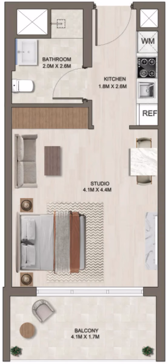 תוכנית סטודיו · D ב־דירות על הנייר להשקעה Ghaff Land Residence בסטודיו סיטי, דובאי