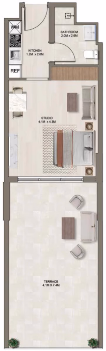 תוכנית סטודיו · G (1st floor) ב־דירות על הנייר להשקעה Ghaff Land Residence בסטודיו סיטי, דובאי