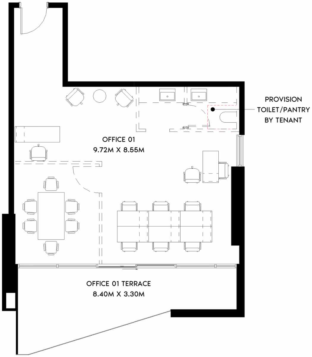 תוכנית משרד · Office T-02A ב־נדל"ן להשקעה Azizi Tower 1, באזור Al Jaddaf, דובאי