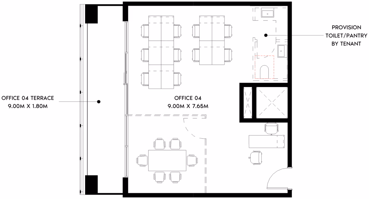 תוכנית משרד · Office T-02C ב־נדל"ן להשקעה Azizi Tower 1, באזור Al Jaddaf, דובאי
